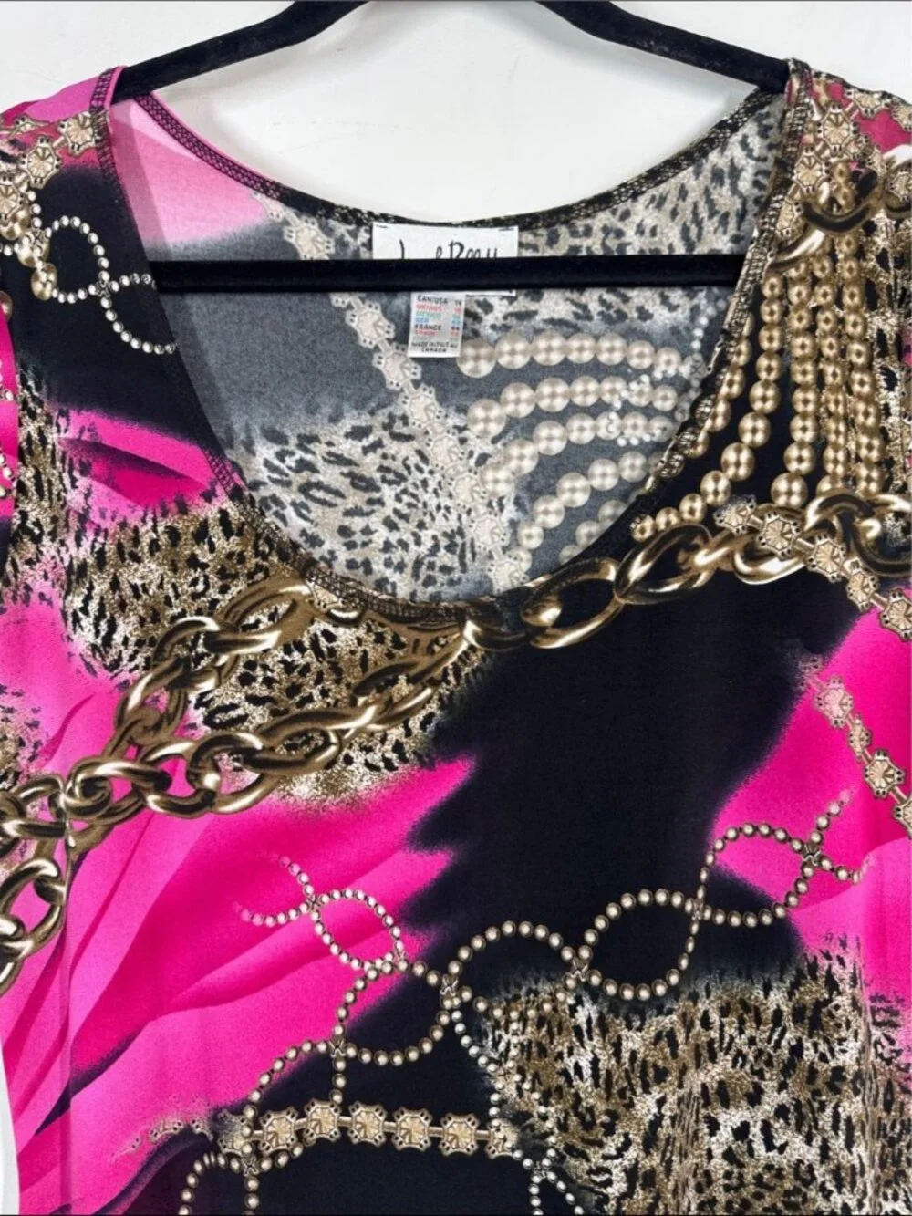 Joseph Ribkoff Pink Black Animal Printed Dress Size 14 Ruffle Hem Stretchy - Picture 3 of 12